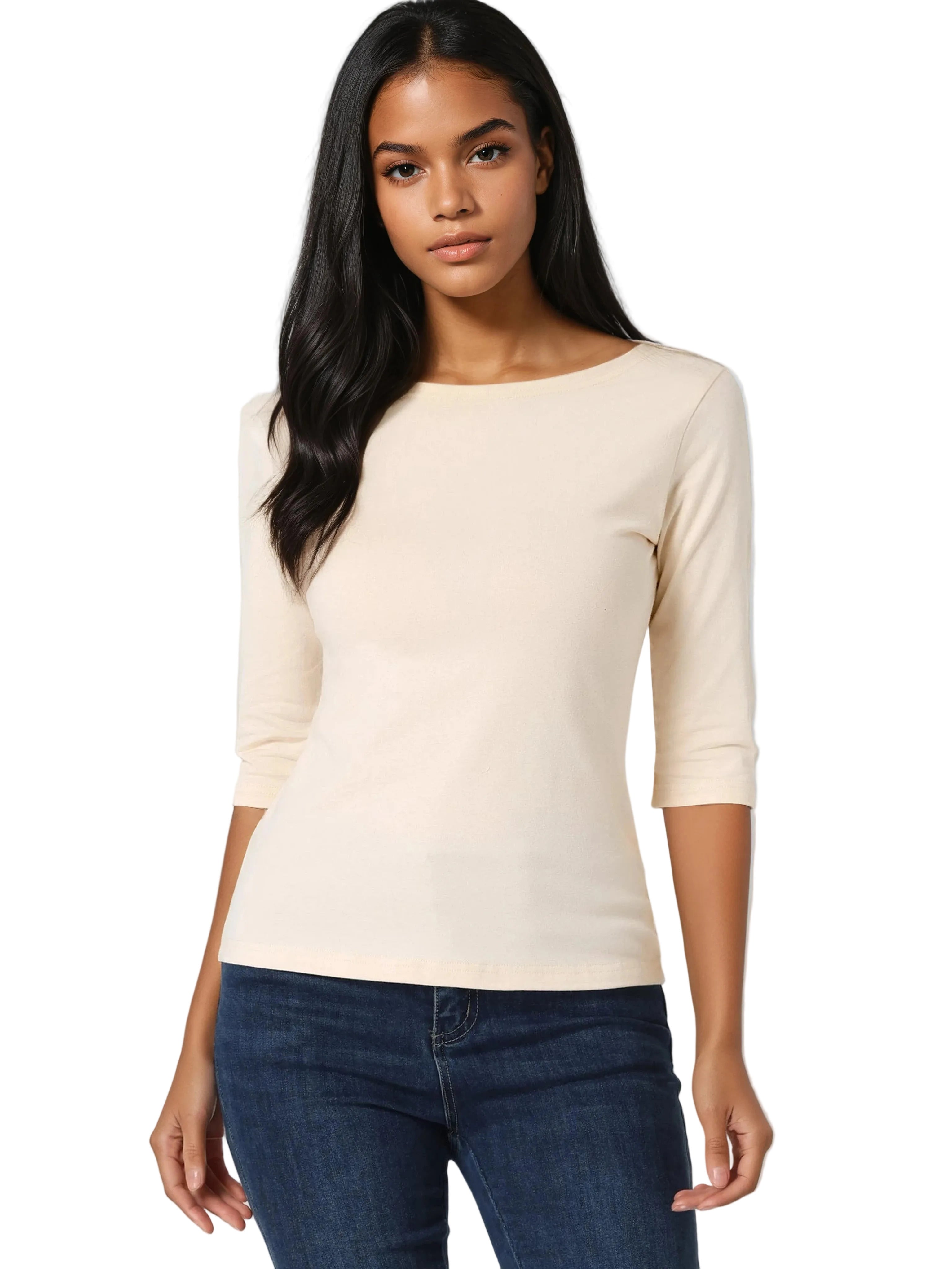 Koszula Lina damska | Okrągły dekolt i rękawy 3/4