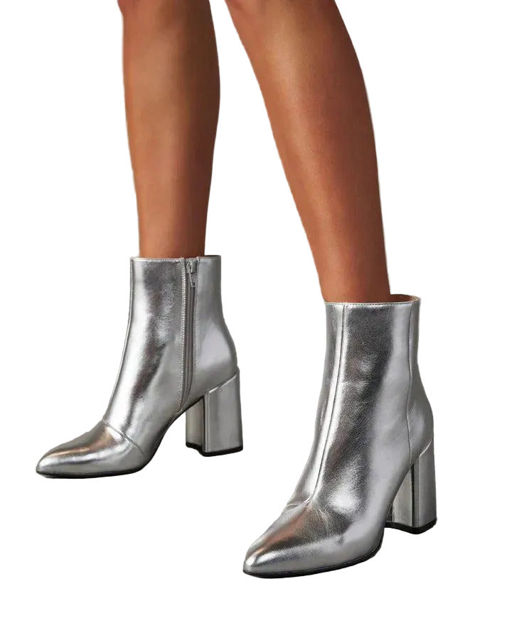 Metaliczne botki damskie