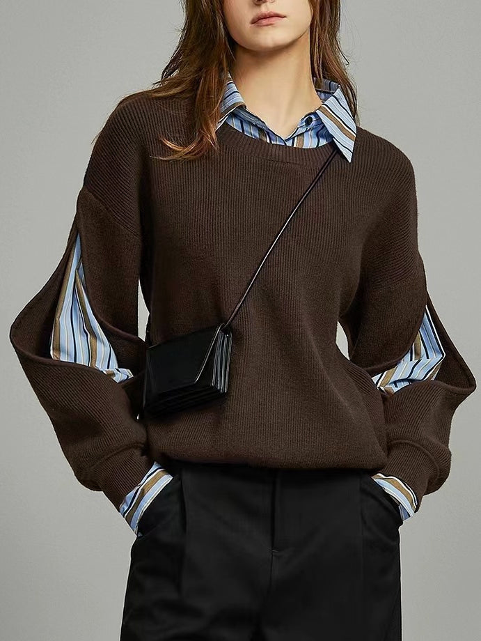 Aniela | Sweter damski dzianinowy oversize - Ciemny brąz