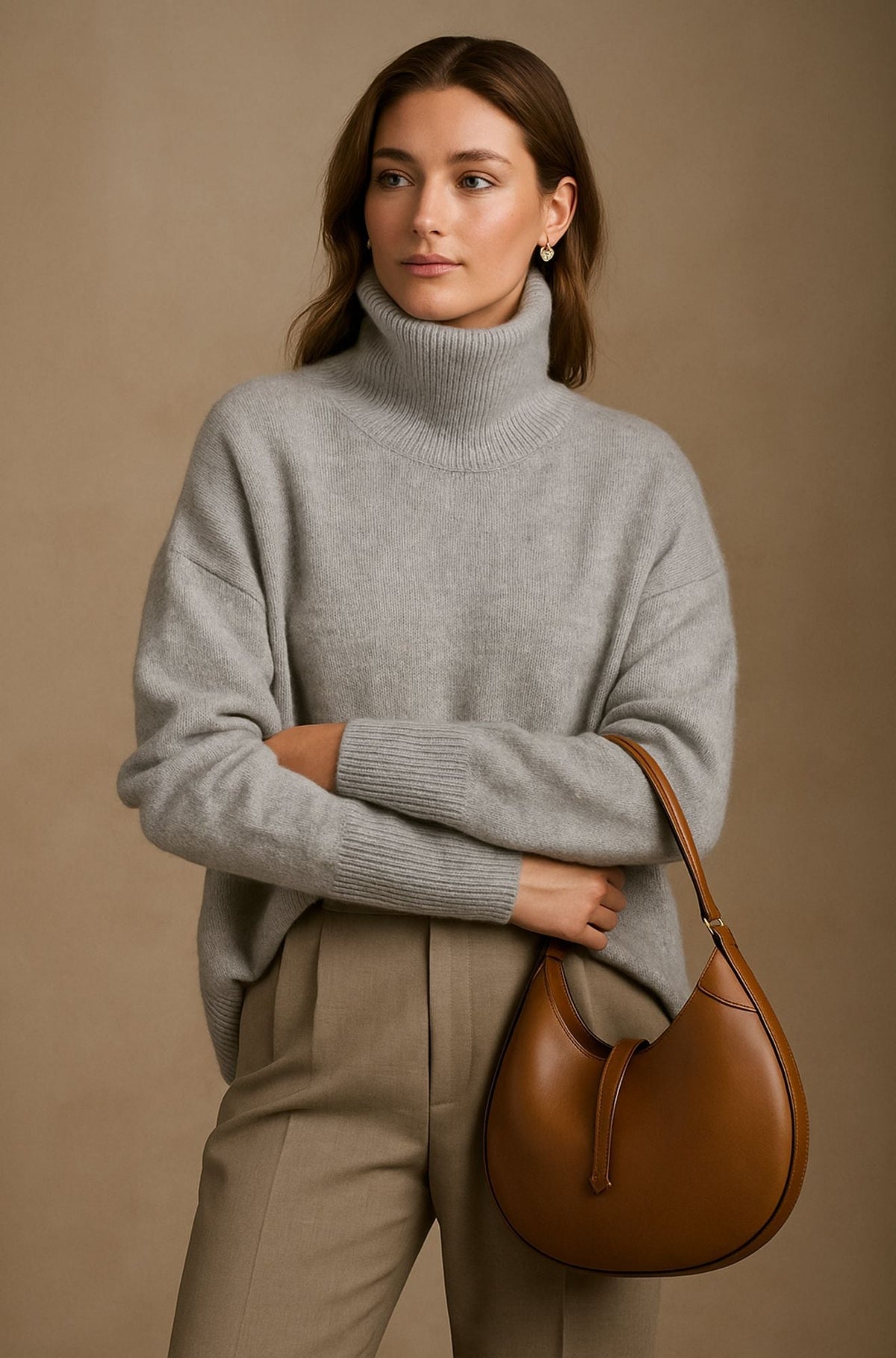 Jadwiga | Sweter damski z golfem oversize - Szary
