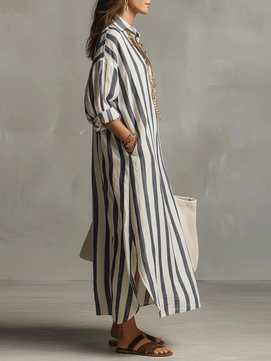 Lena | Sukienka koszulowa lniana maxi oversize - view 5