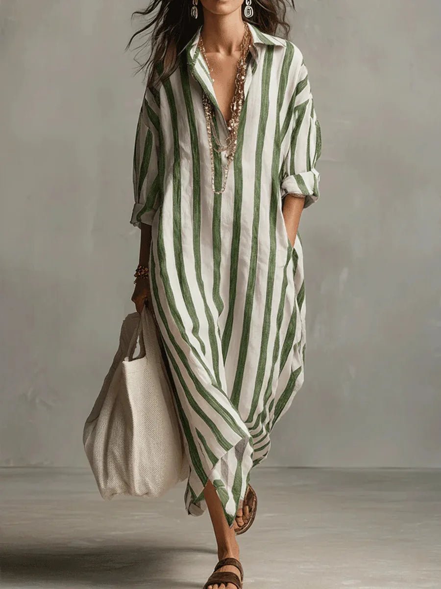 Lena | Sukienka koszulowa lniana maxi oversize - Zielony