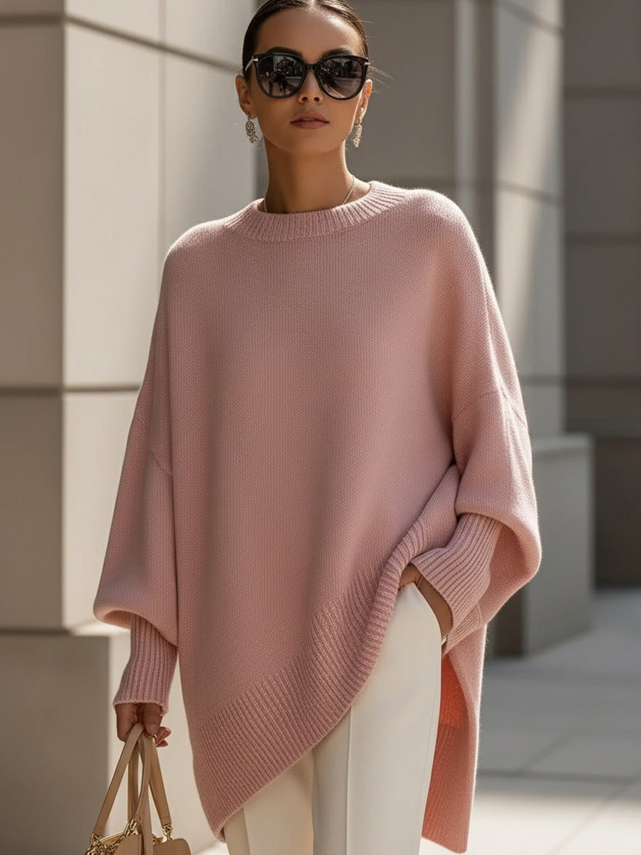Lena | Sweter damski oversize wełniany - Różowy