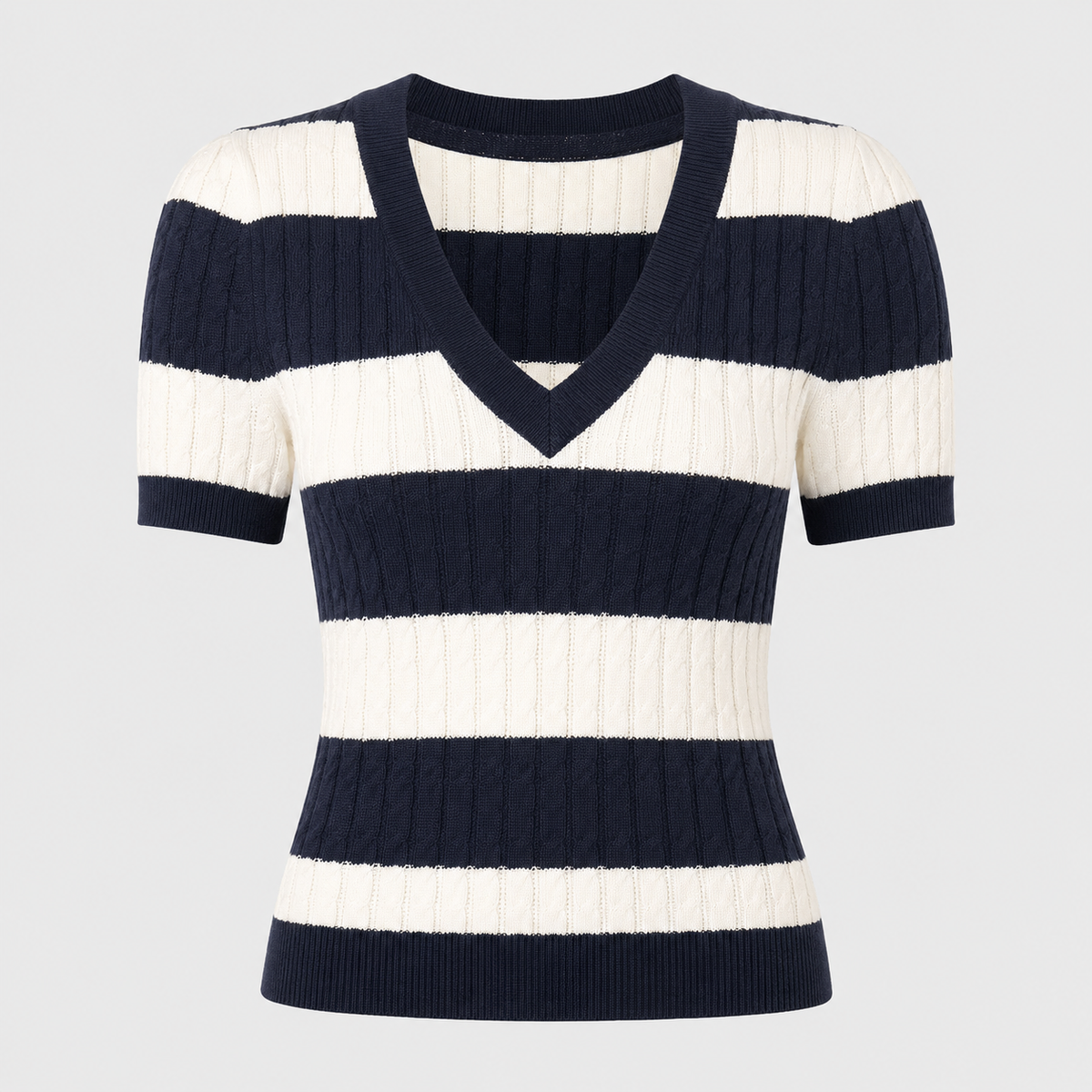 Lila | Sweter damski w paski z dekoltem V - view 3