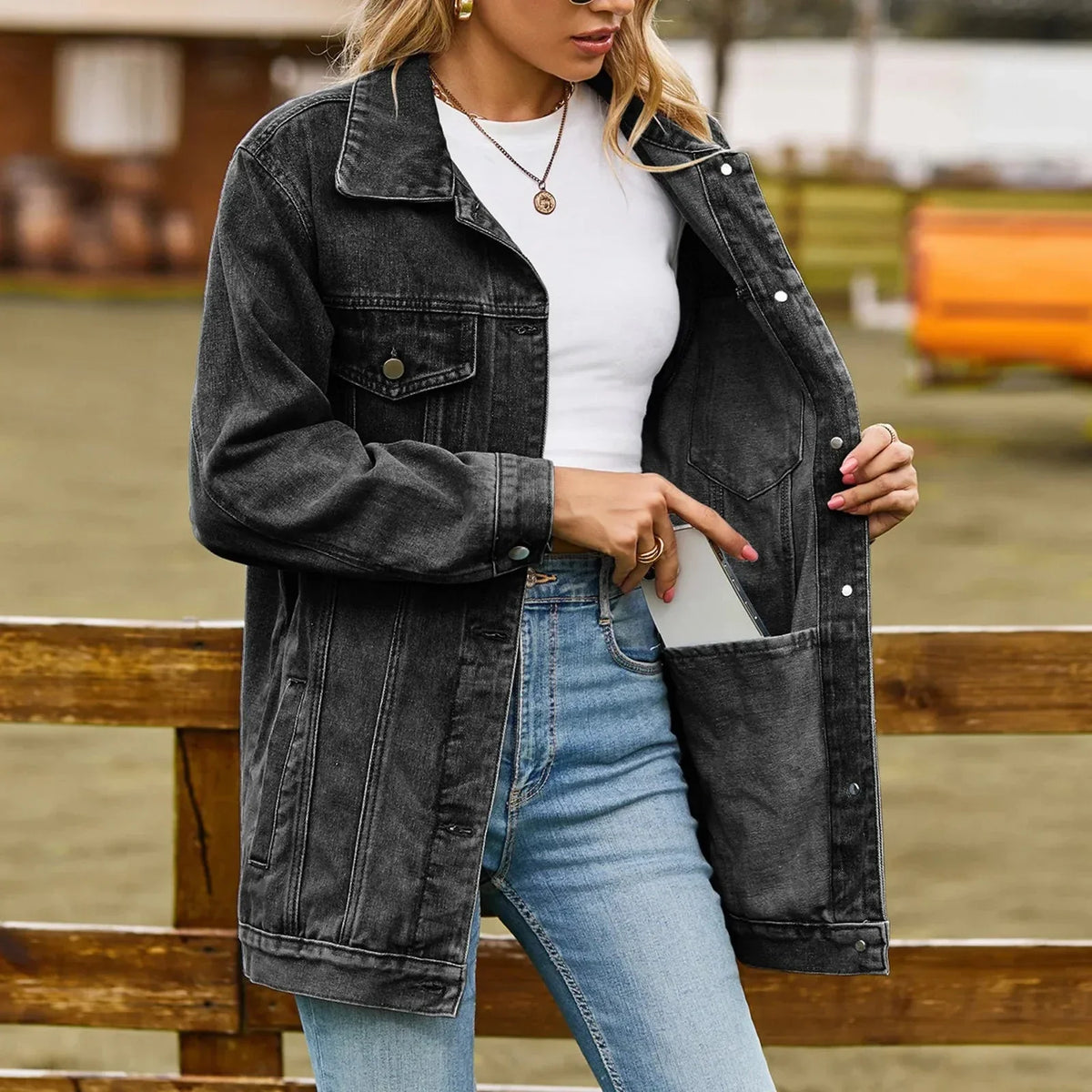 Pola | Genowefa | Kurtka jeansowa damska oversize - view 3