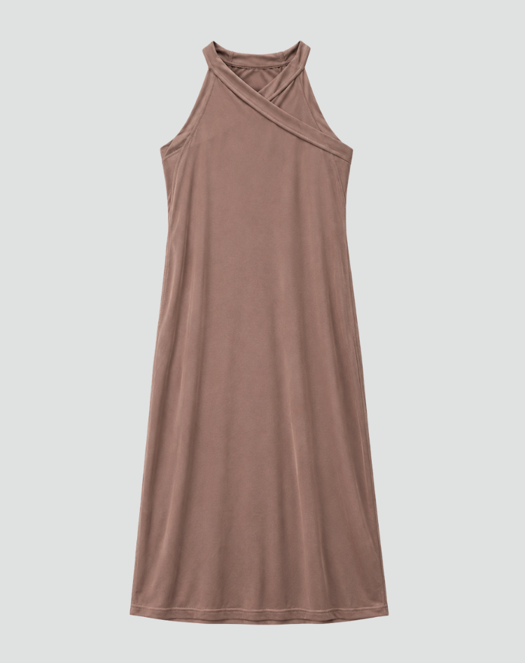 Sukienka mini damska zwiewna z dekoltem halter i odkrytymi plecami, elegancka i koktajlowa - view 6