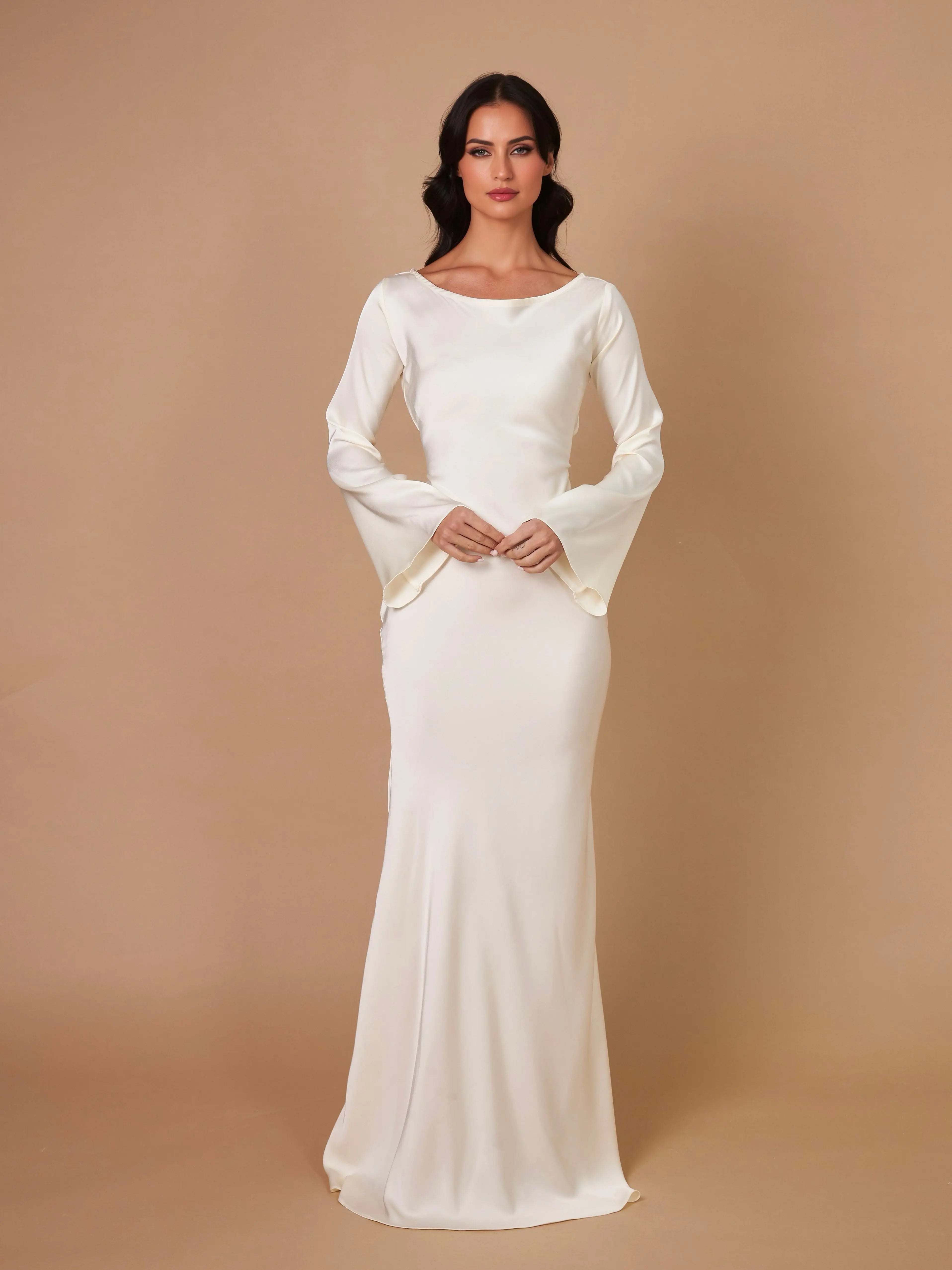 Elegancka | Satynowa sukienka maxi z długimi rękawami 8