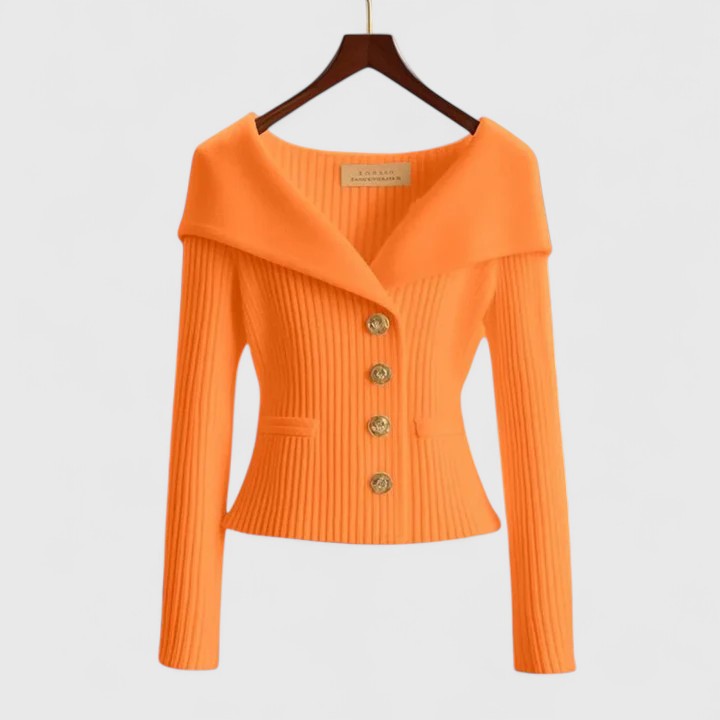 Elegancki sweter | Prążkowana dzianina, dopasowany krój, złote guziki 4