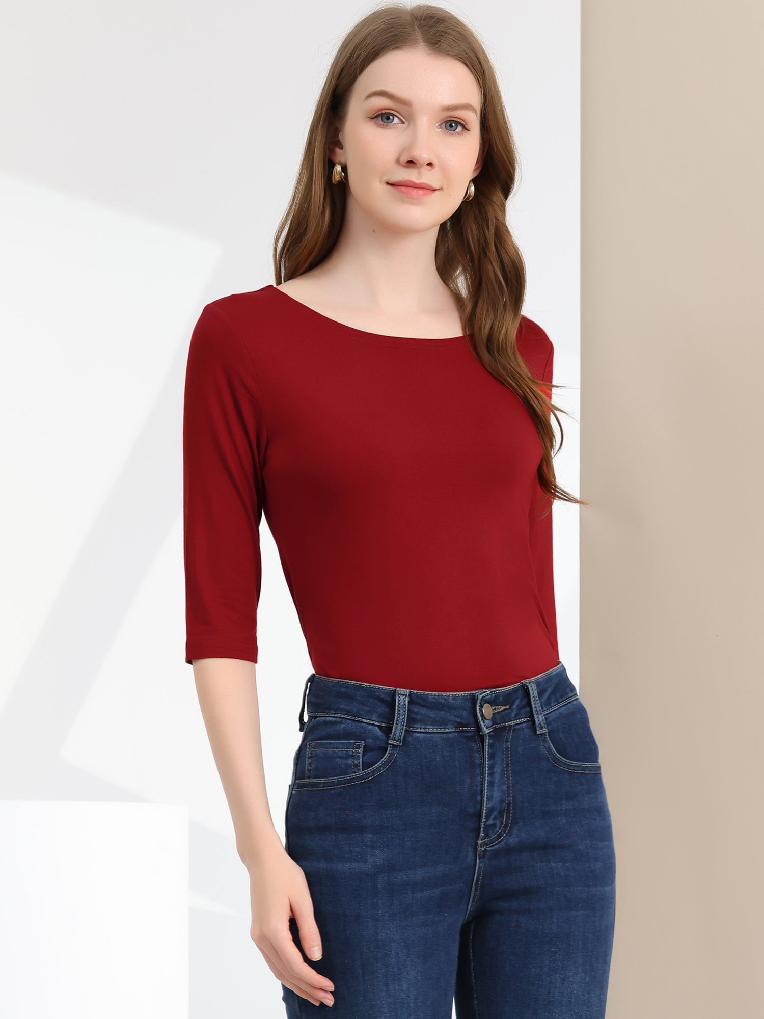 Koszula Lina damska | Okrągły dekolt i rękawy 3/4