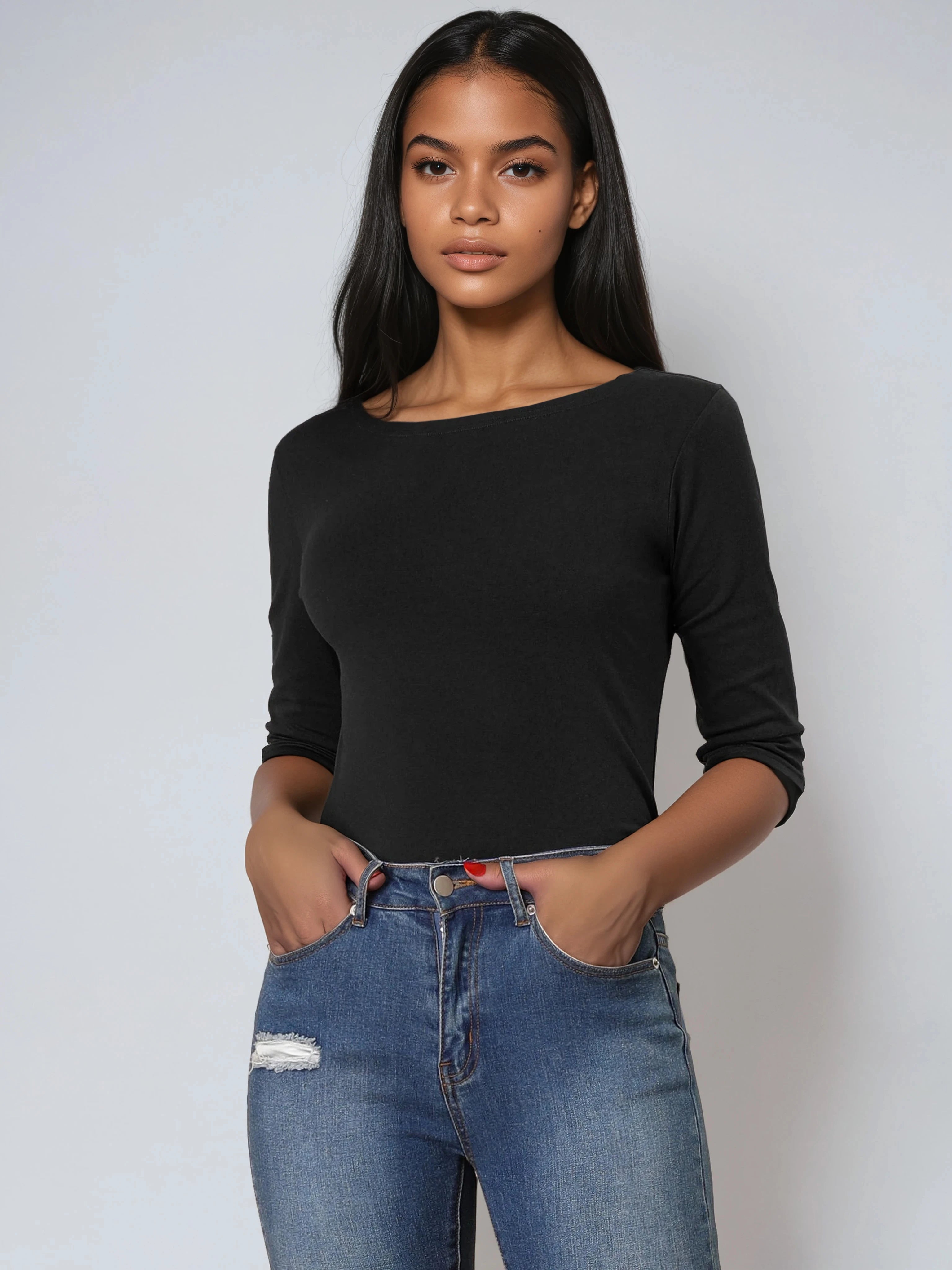 Koszula Lina damska | Okrągły dekolt i rękawy 3/4