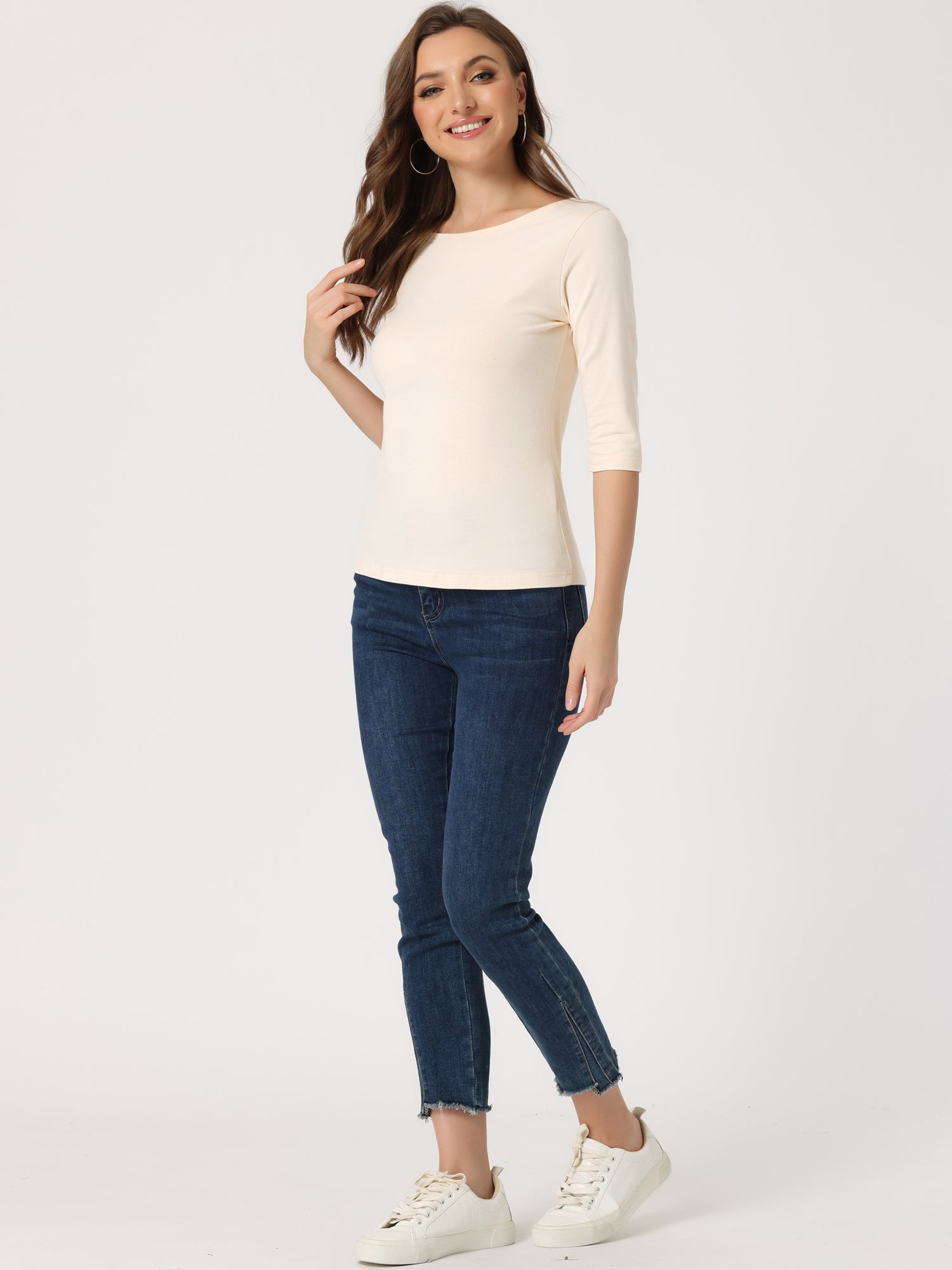 Koszula Lina damska | Okrągły dekolt i rękawy 3/4