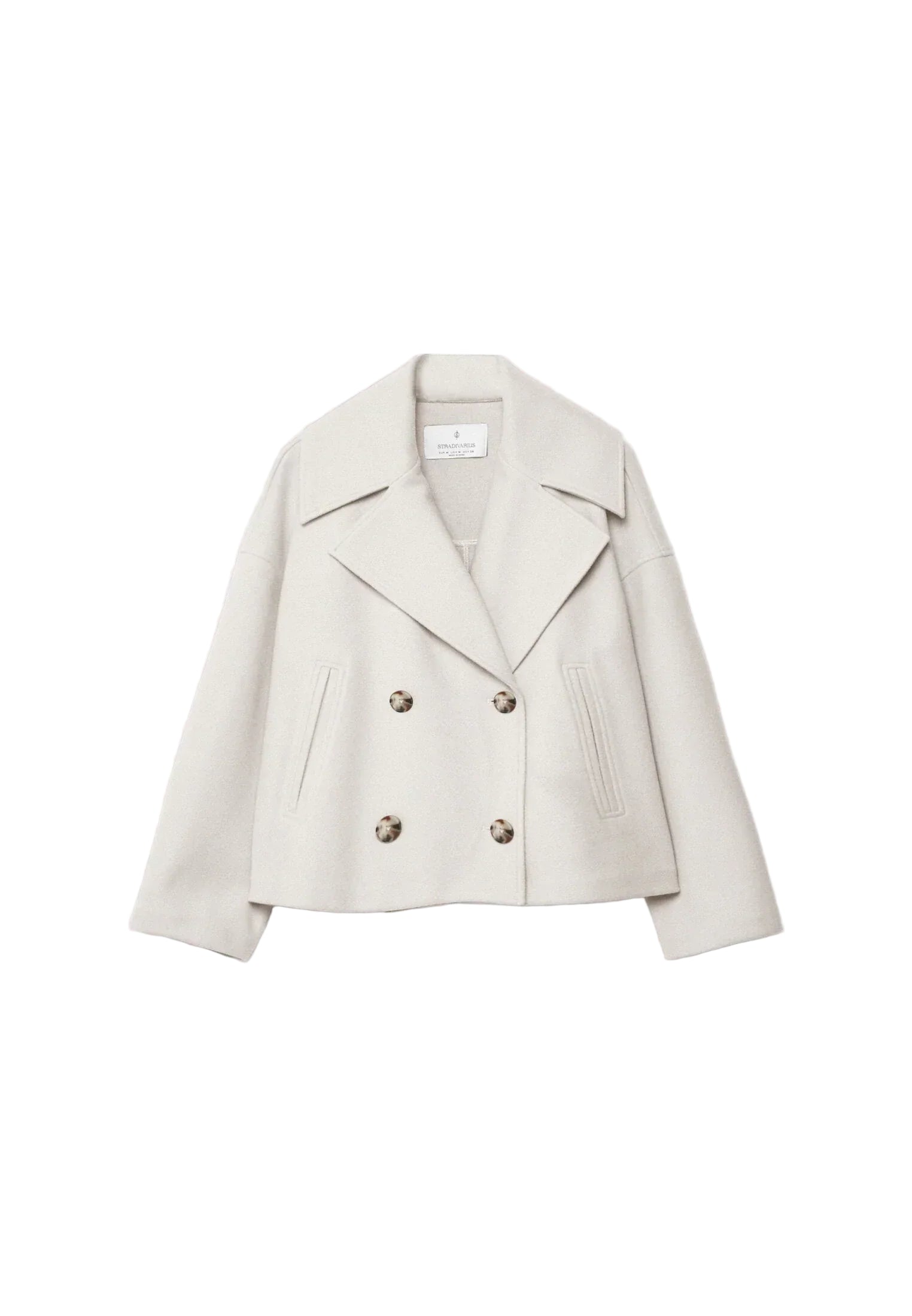 Krótki damski płaszcz z podwójnym zapięciem na guziki, wykonany ze skóry wegańskiej