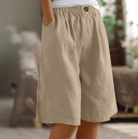 Aleksandra | Bermudy damskie z gumką w pasie - Khaki