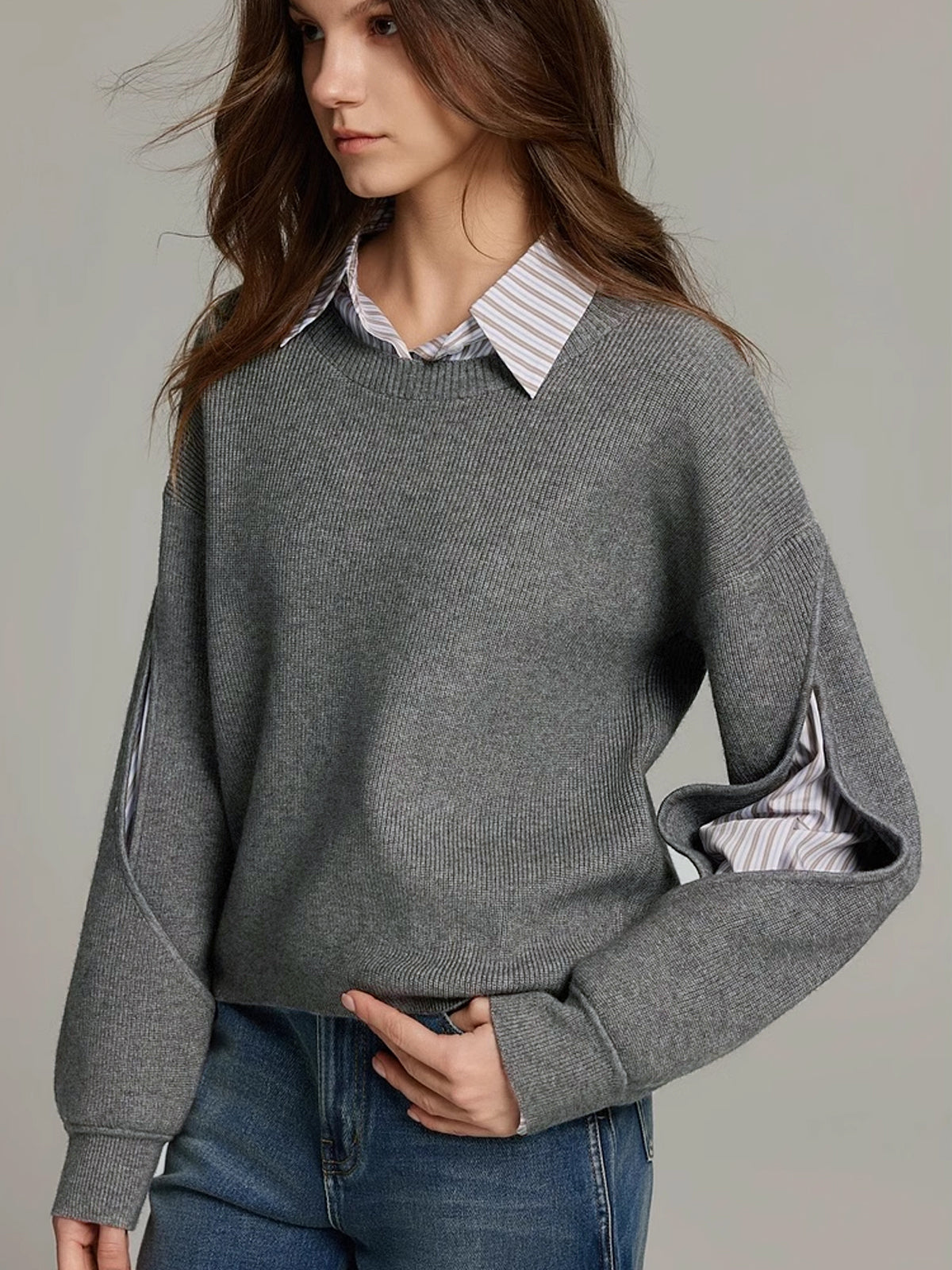 Aniela | Sweter damski dzianinowy oversize - Szary