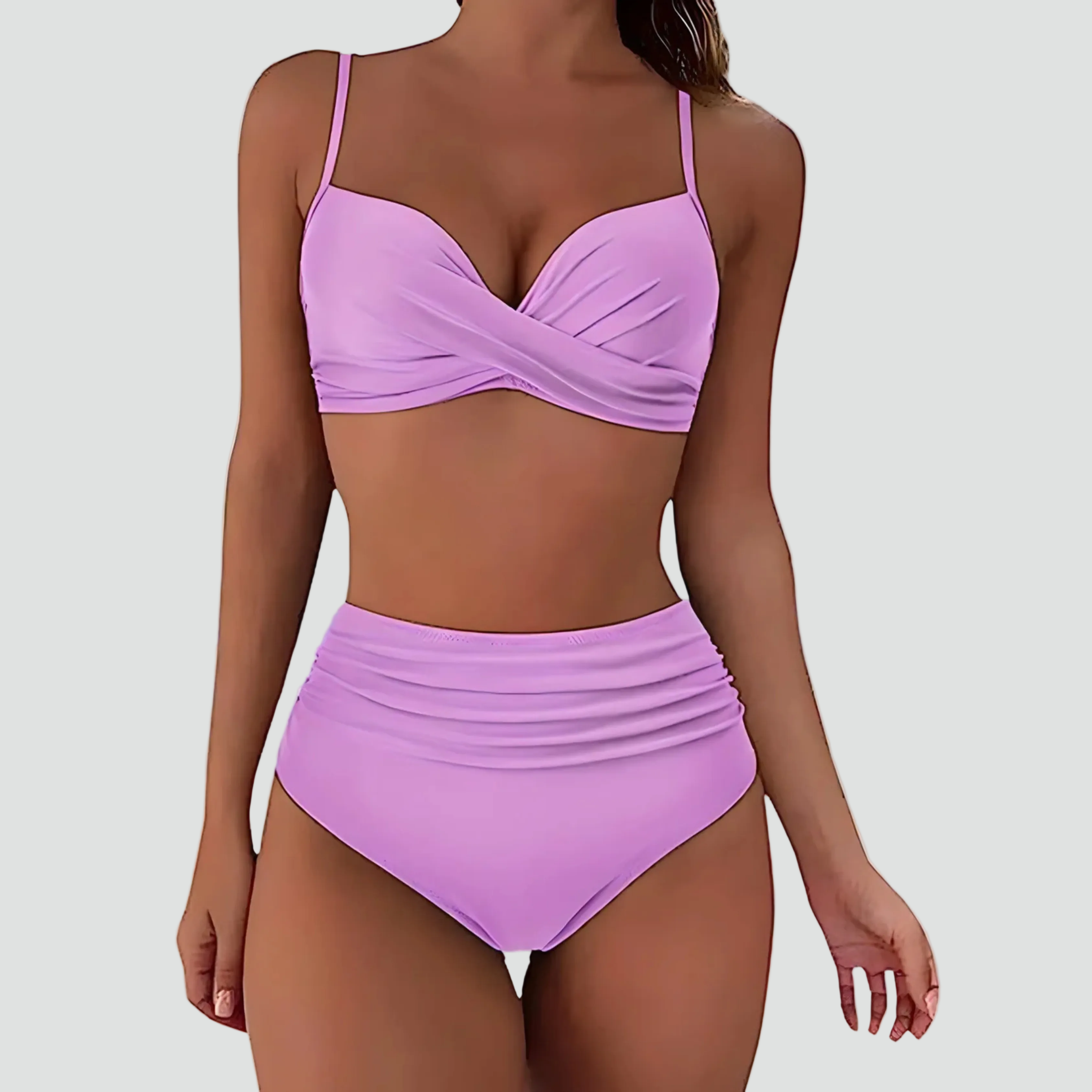 Bikini damskie z wysokim stanem i efektem push up, wyszczuplające, w stylu retro - Jasnofioletowy