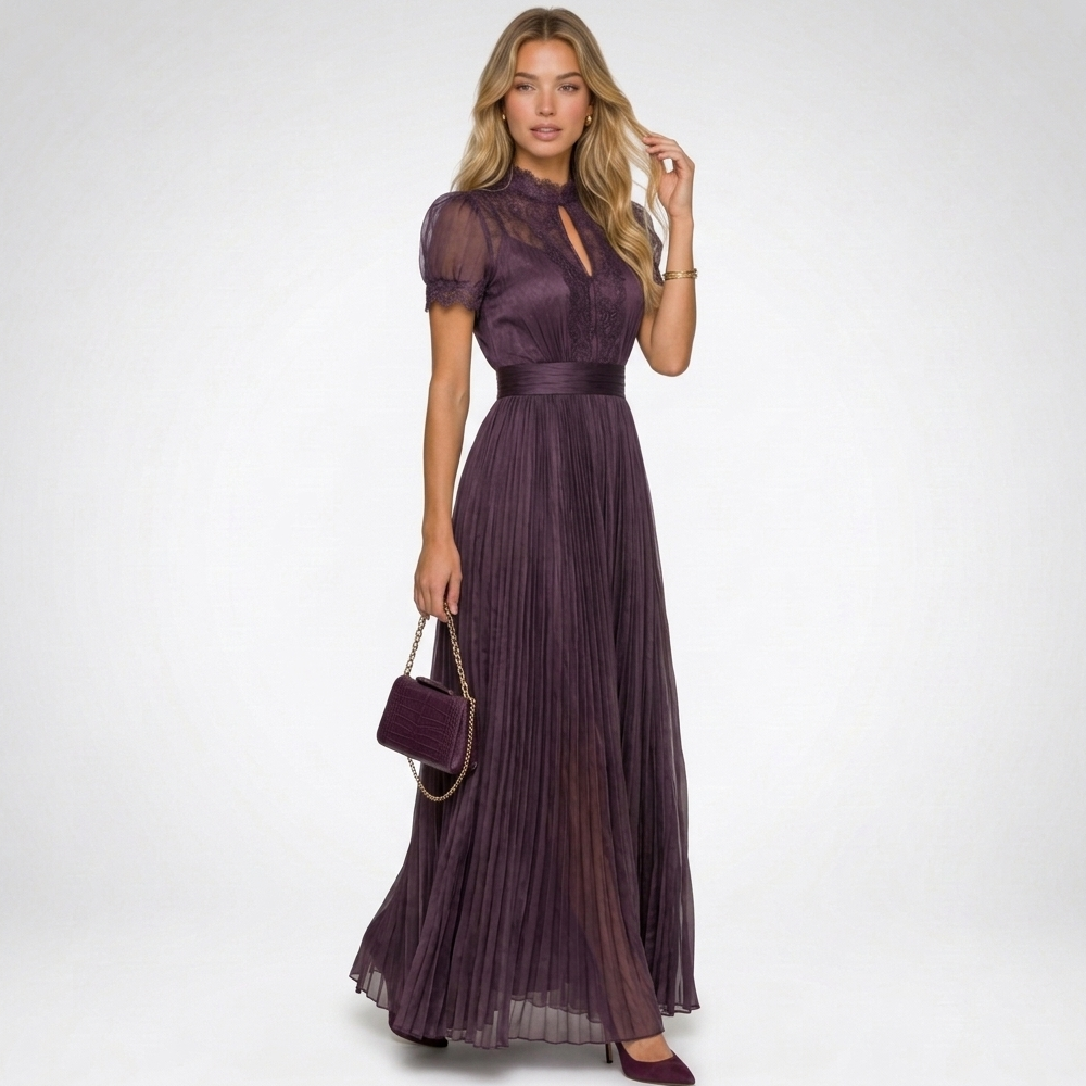 Danuta | Sukienka maxi elegancka z koronką - Fioletowy