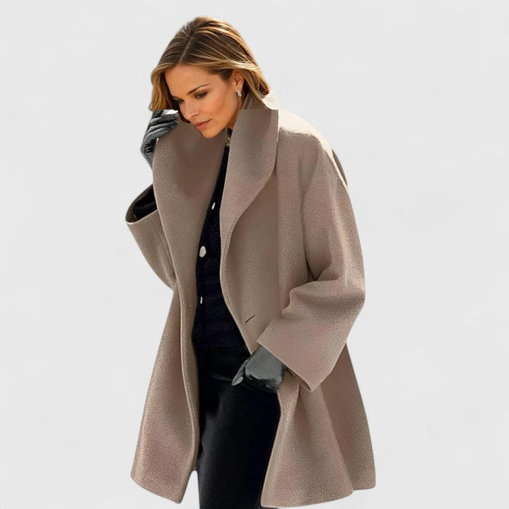 Elżbieta | Płaszcz damski elegancki z dużym kołnierzem - Khaki