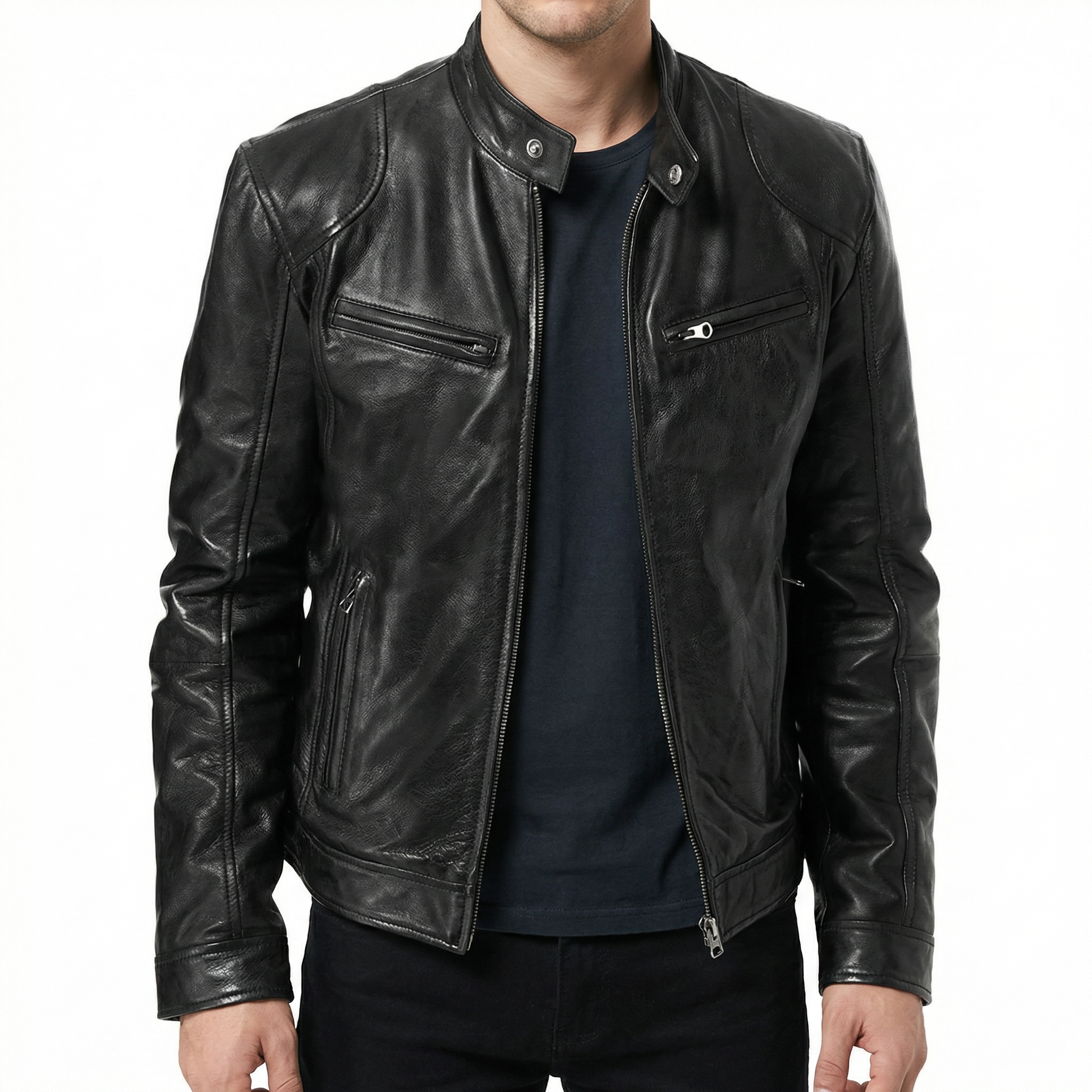 Kurtka męska z materiału o strukturze imitującej skórę