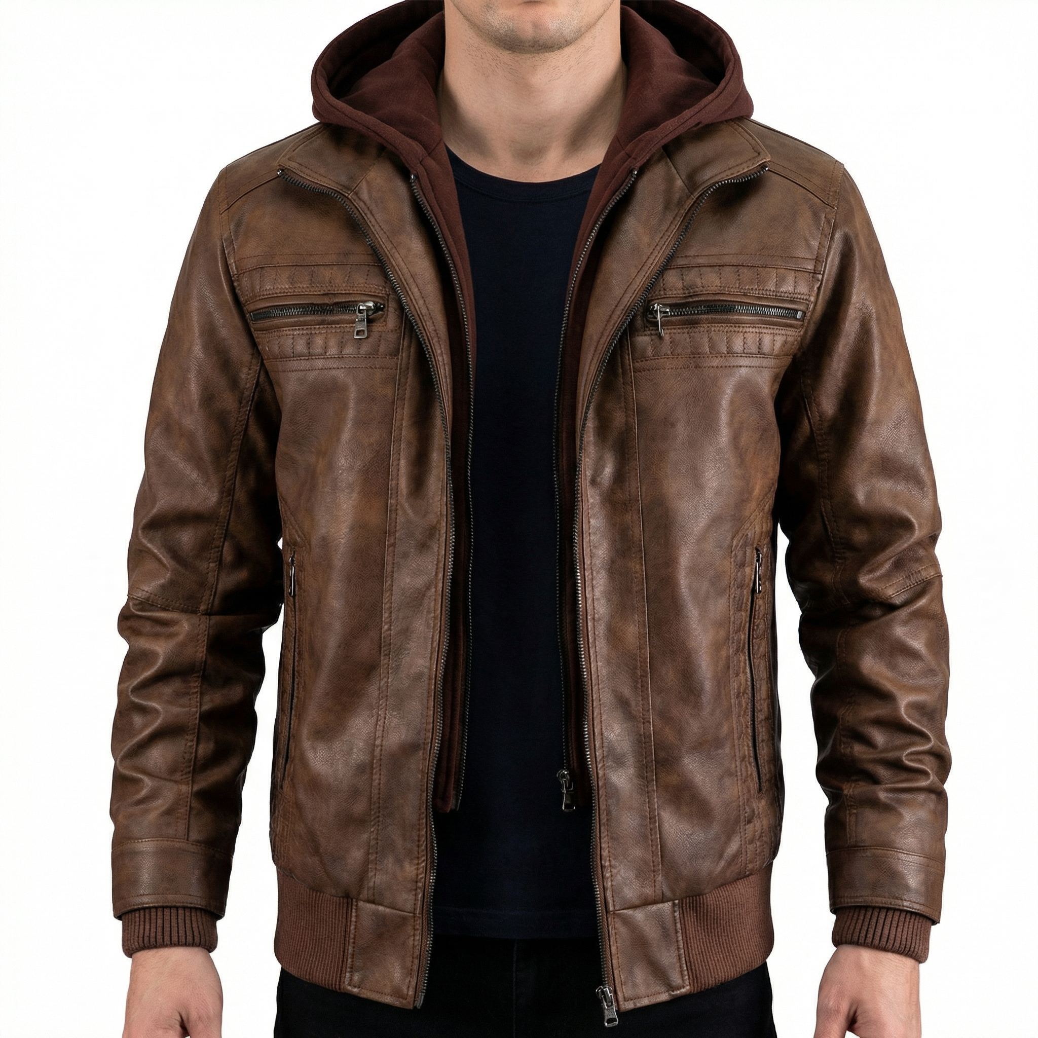 Kurtka z materiału o strukturze imitującej skórę