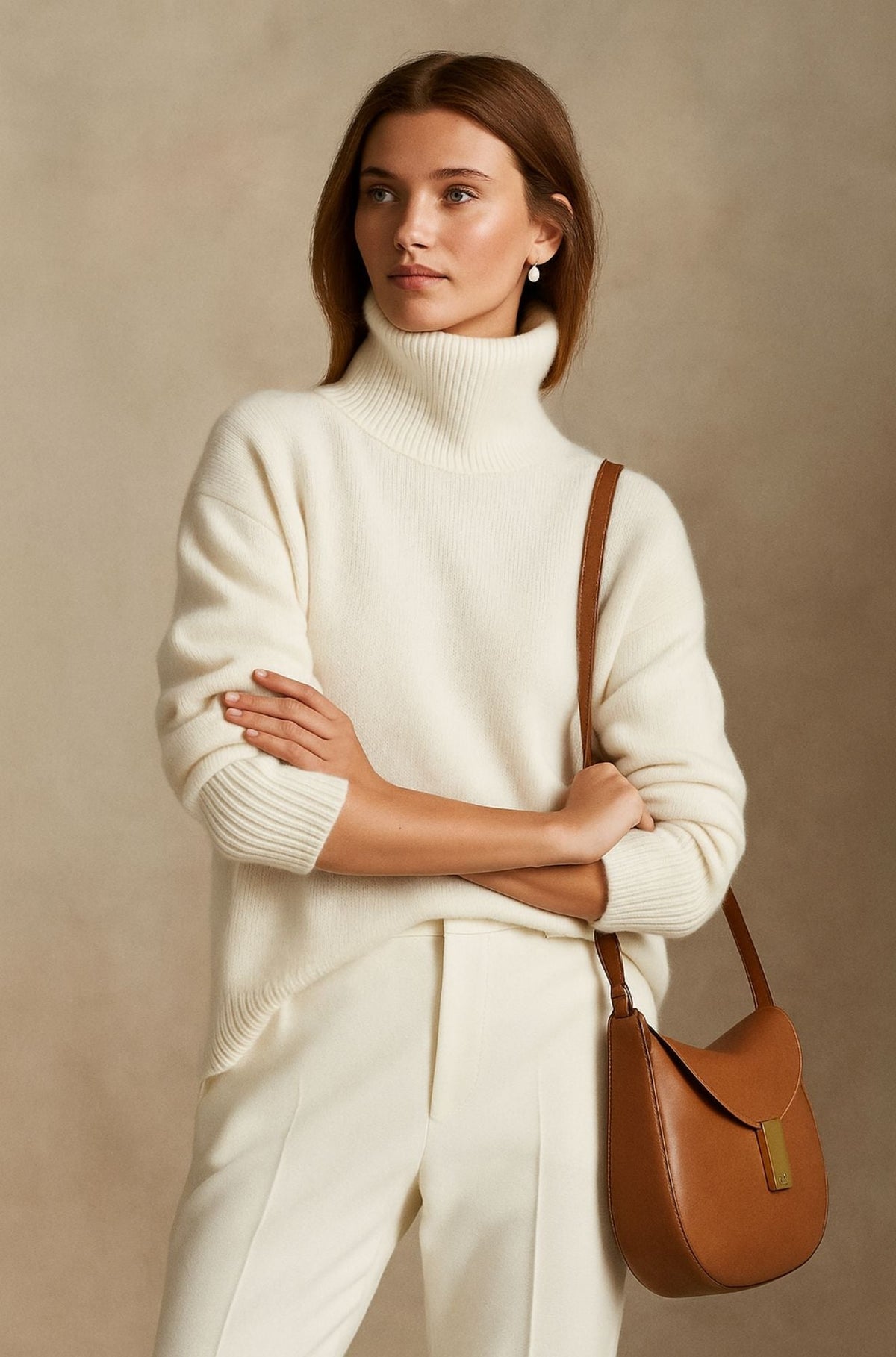 Jadwiga | Sweter damski z golfem oversize - Biały