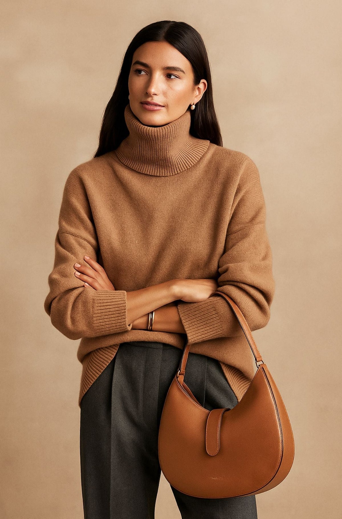Jadwiga | Sweter damski z golfem oversize - Khaki