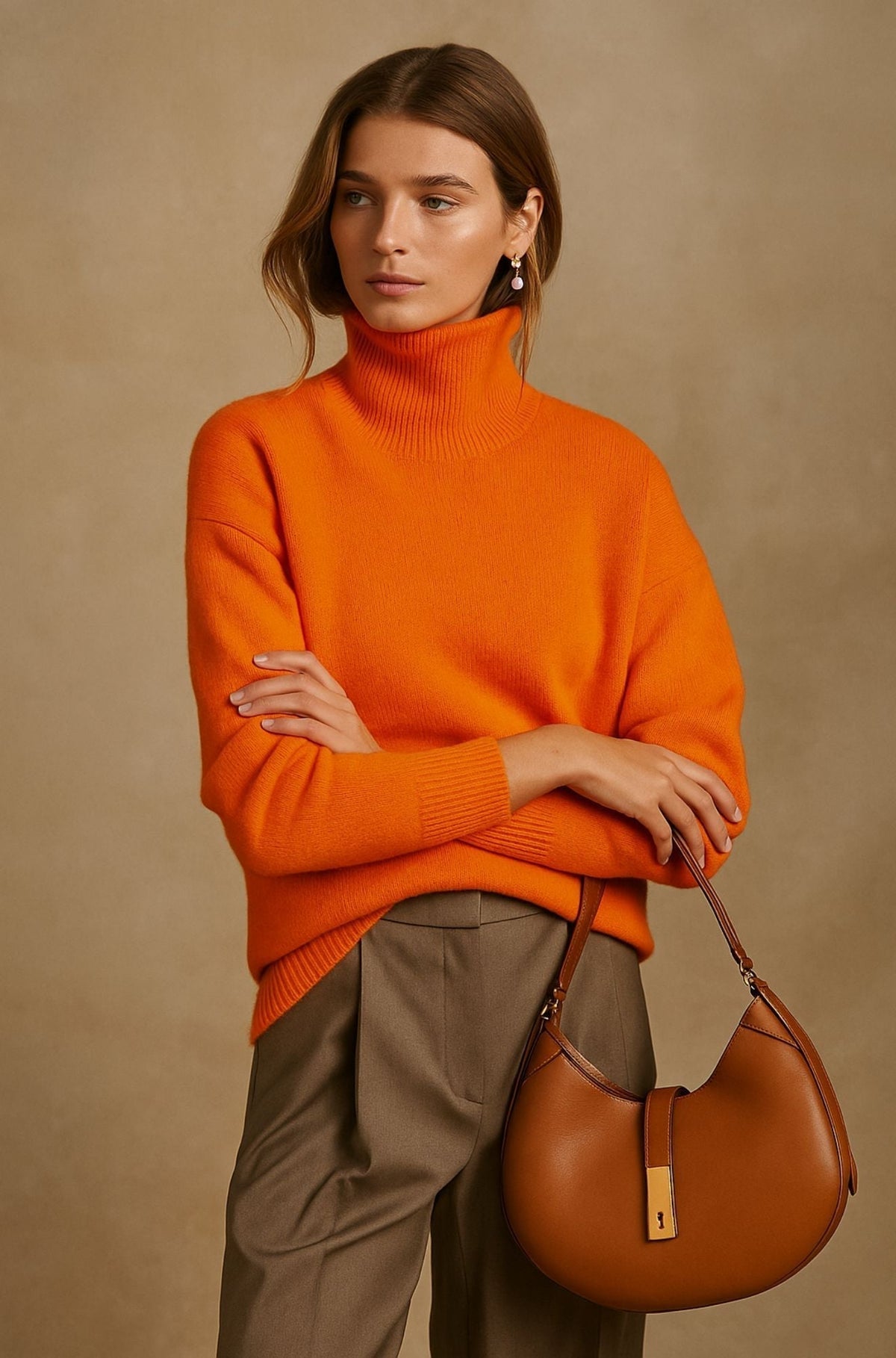 Jadwiga | Sweter damski z golfem oversize - Pomarańczowy