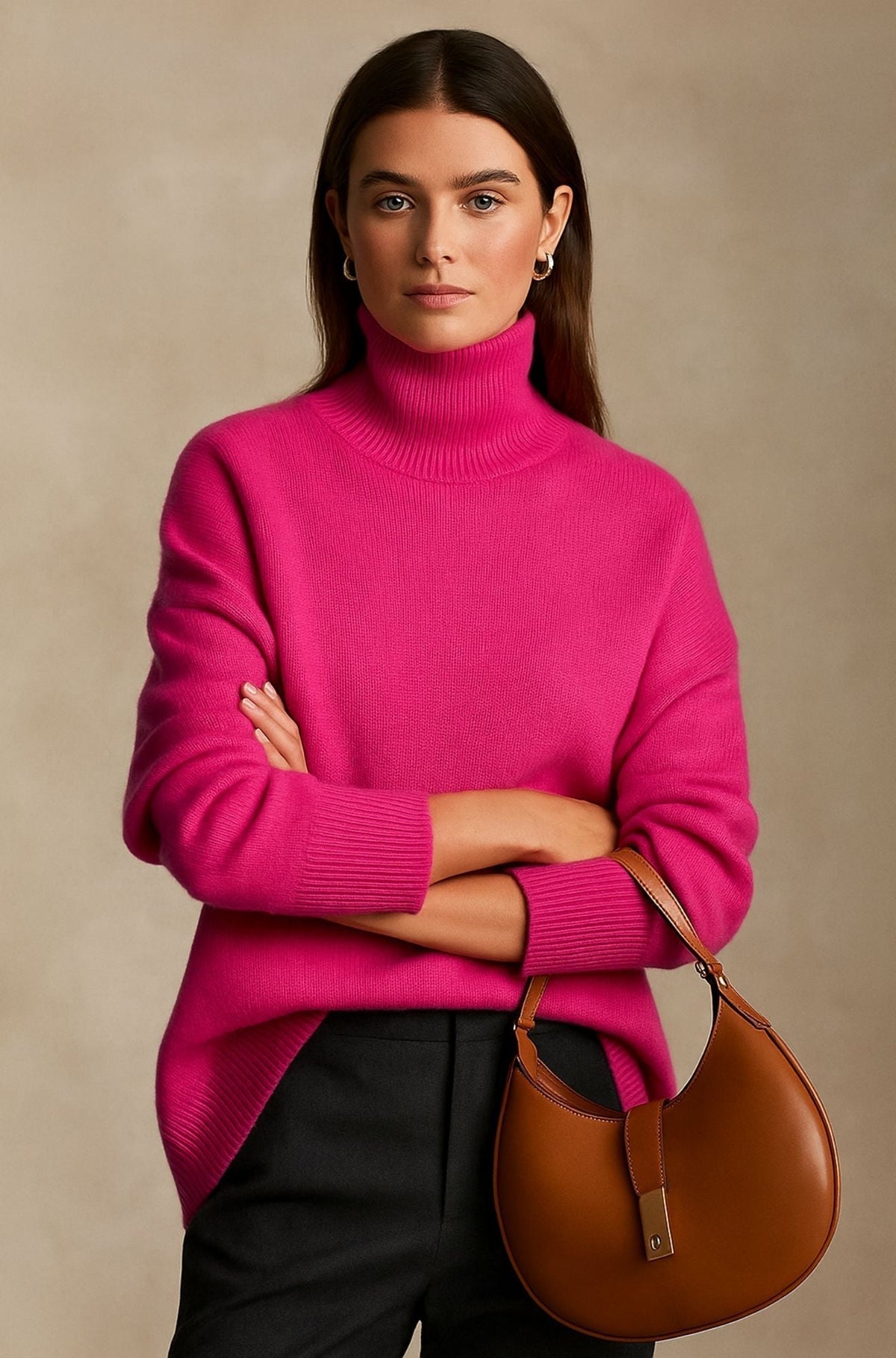 Jadwiga | Sweter damski z golfem oversize - Różowy