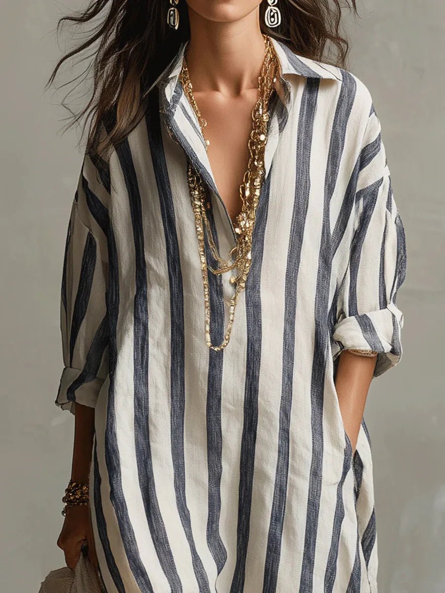 Lena | Sukienka koszulowa lniana maxi oversize - view 6