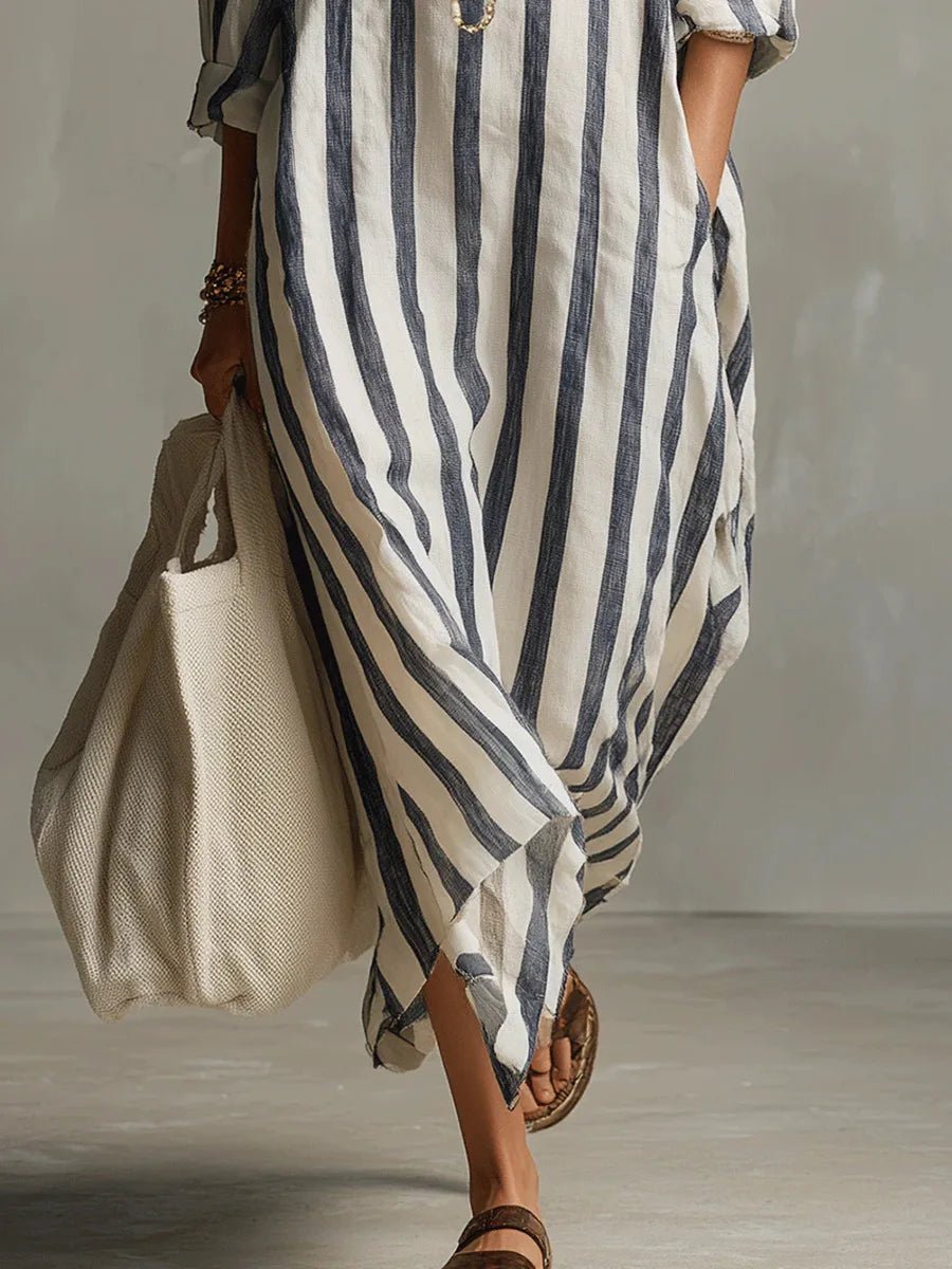 Lena | Sukienka koszulowa lniana maxi oversize - view 7