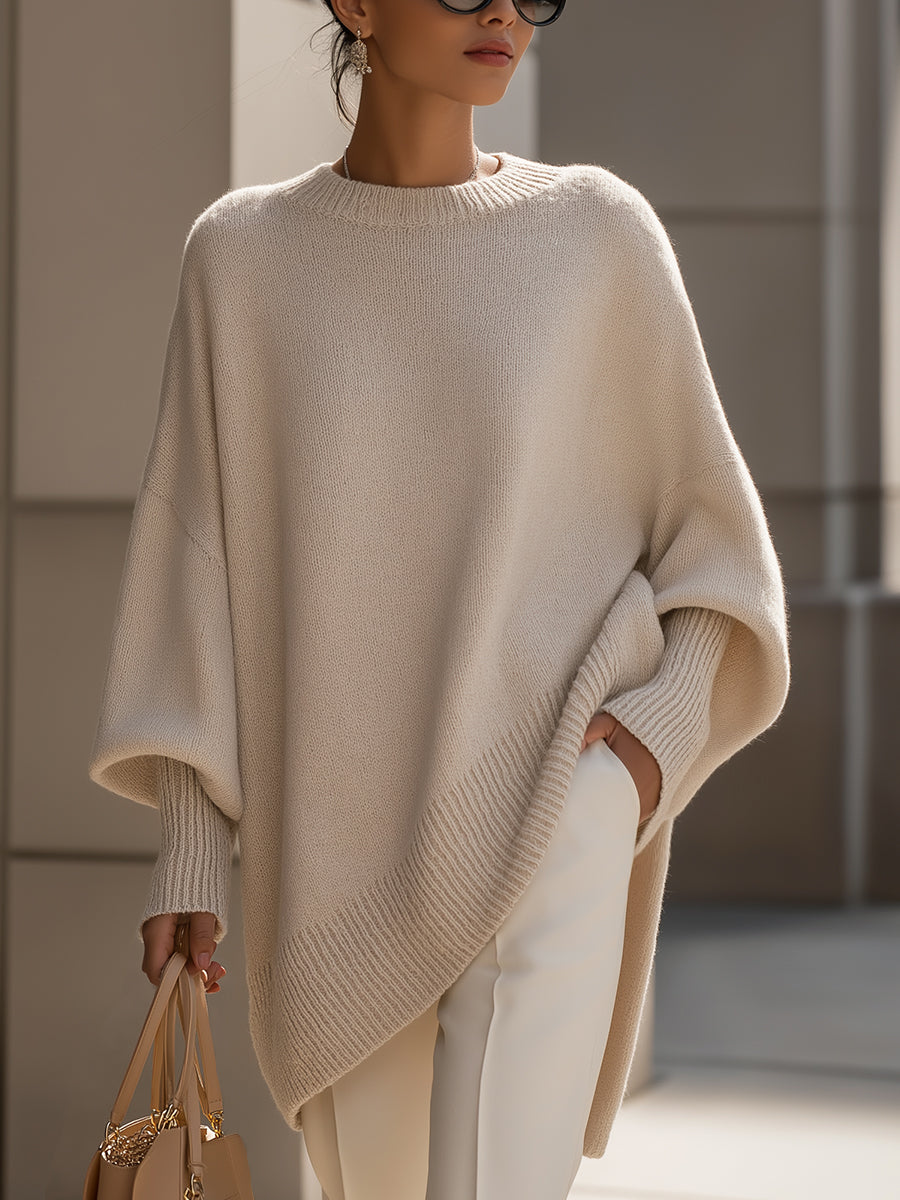 Lena | Sweter damski oversize wełniany - Beżowy (prawie wyprzedany)