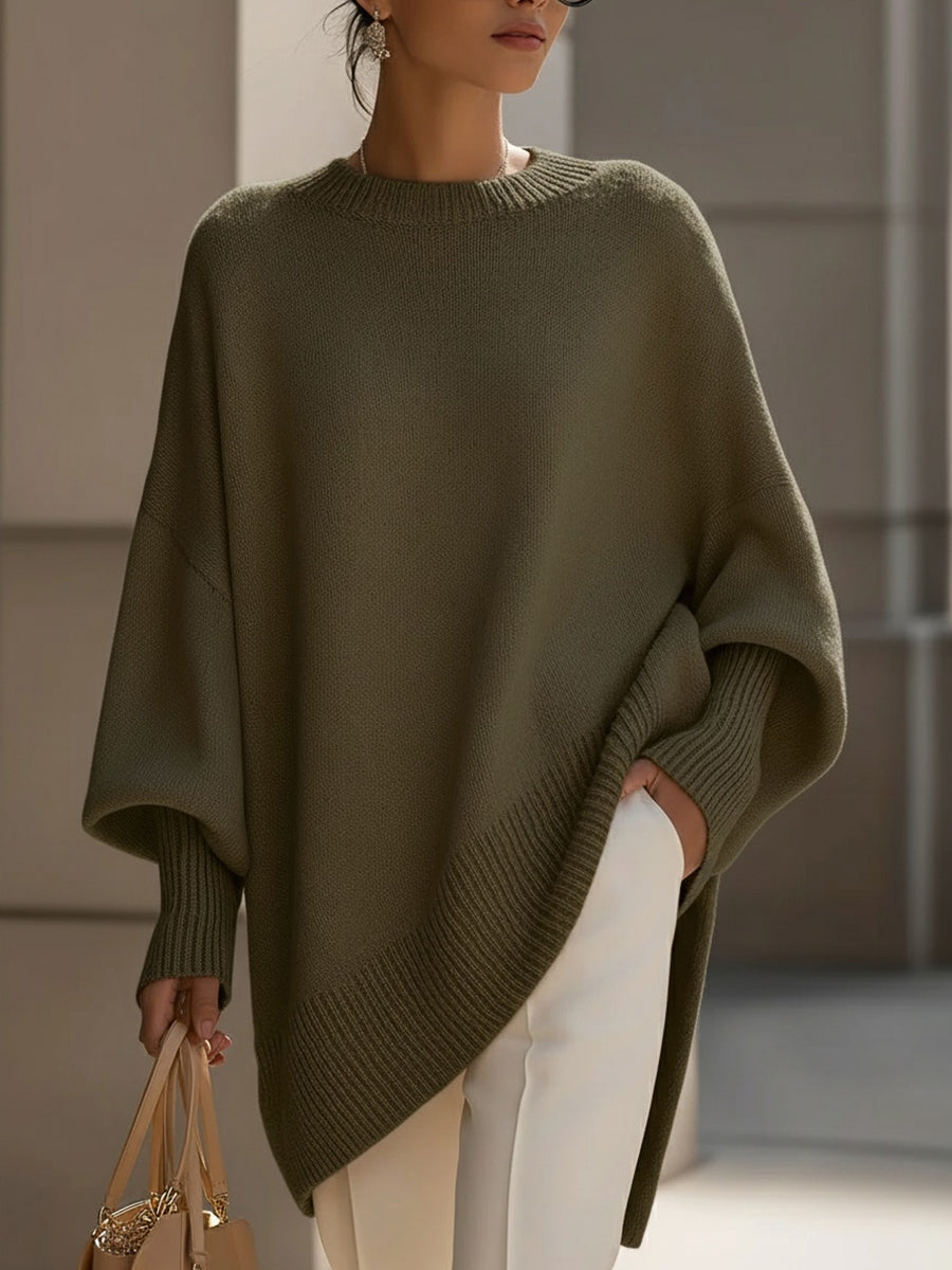 Lena | Sweter damski oversize wełniany - Oliwkowy zielony