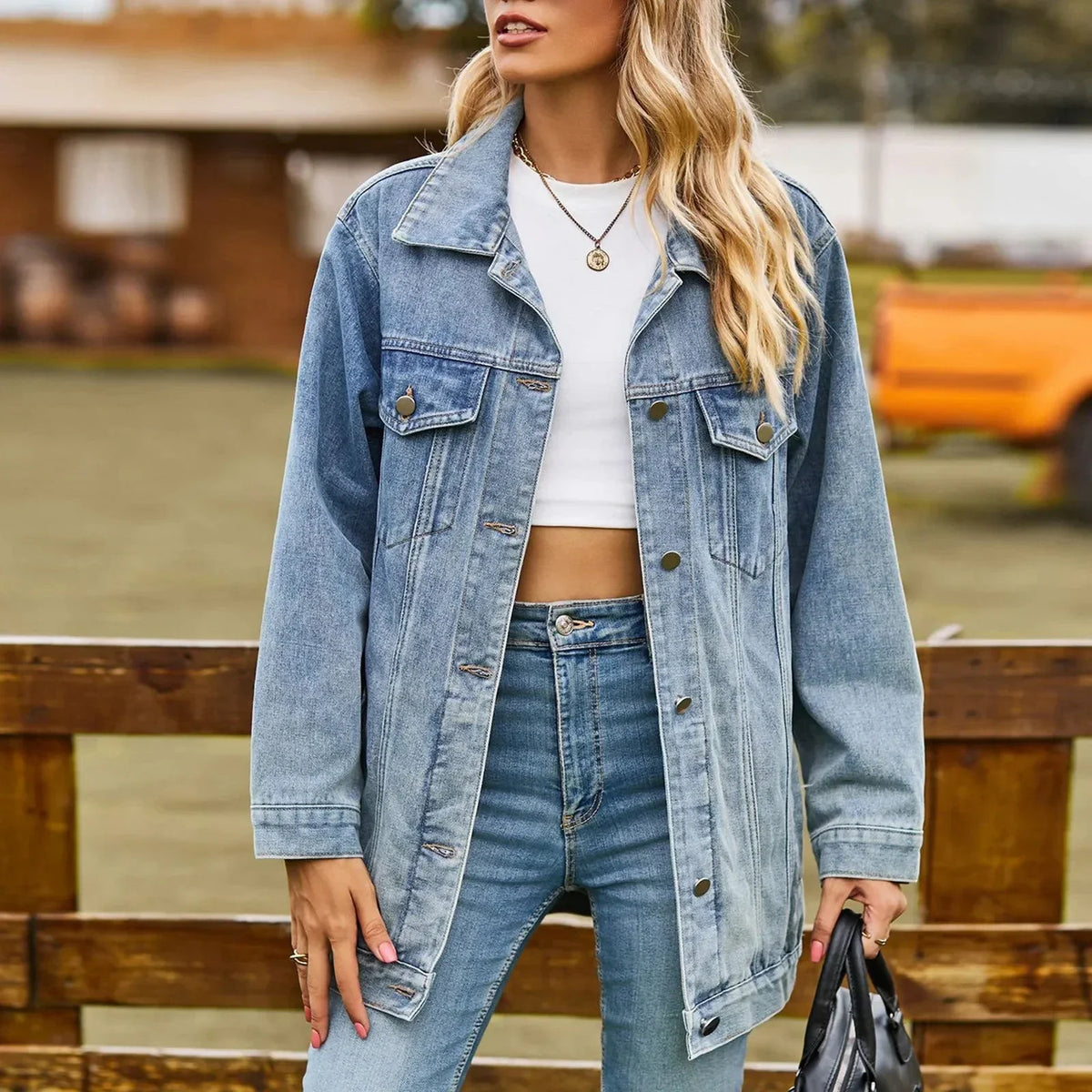 Pola | Genowefa | Kurtka jeansowa damska oversize - Niebieski